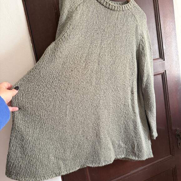 EILEEN FISHER | Light Sage Green Cotton Chunky Knit Crewneck Sweater | Large - Picture 3 of 7